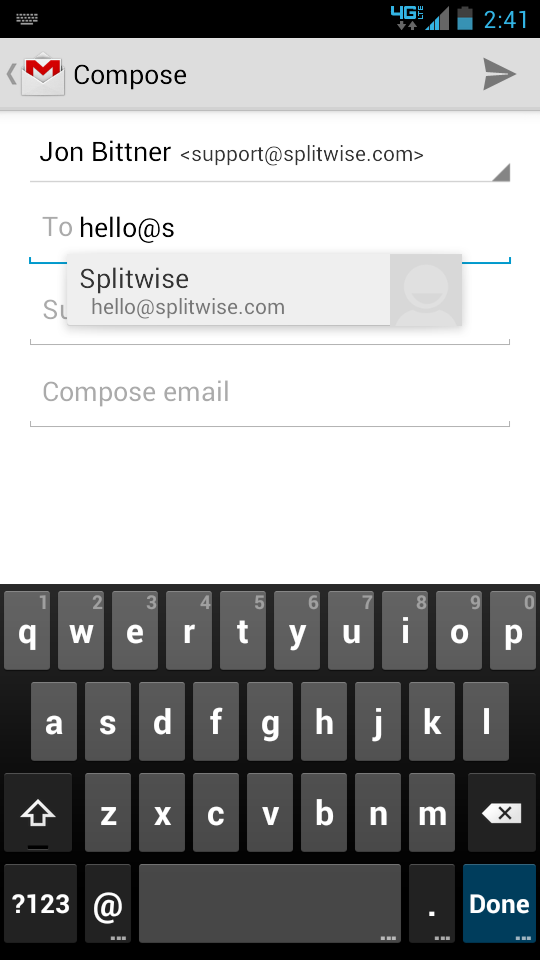 Screenshot of another app using a tokenized auto-complete field